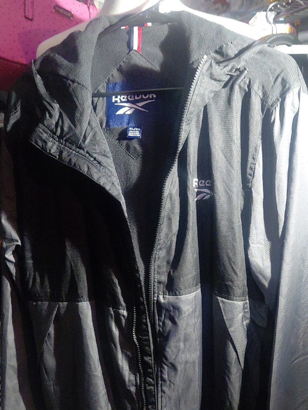 Reebox mens hooded jacket black grey